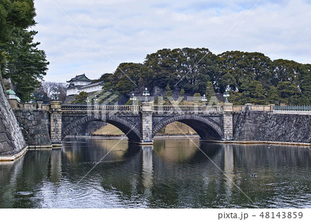 皇居 二重橋 橋 江戸城の写真素材