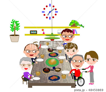 家庭 団らん 夕飯 家族のイラスト素材