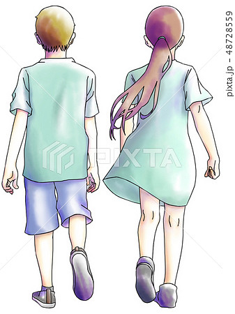 人物 女の子 子供 後ろ姿 男の子のイラスト素材 Pixta