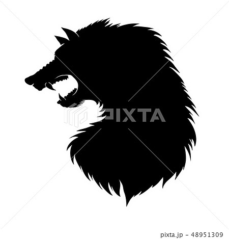 狼 オオカミ シルエット 牙の写真素材 Pixta
