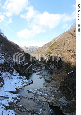 龍王峡 冬 雪 鬼怒川の写真素材