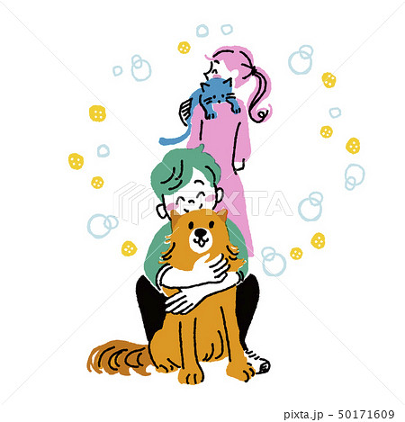 犬 猫 ペット 抱きしめるのイラスト素材