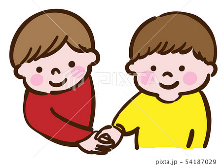 子供 男の子 握手 仲直り かわいいのイラスト素材
