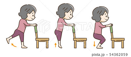 運動 椅子 高齢者 女性のイラスト素材
