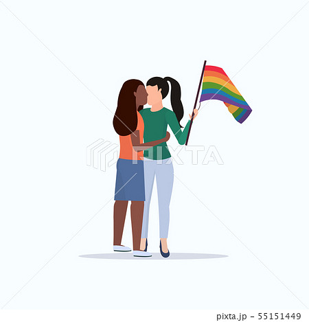 レズビアン カップル キス レインボーのイラスト素材