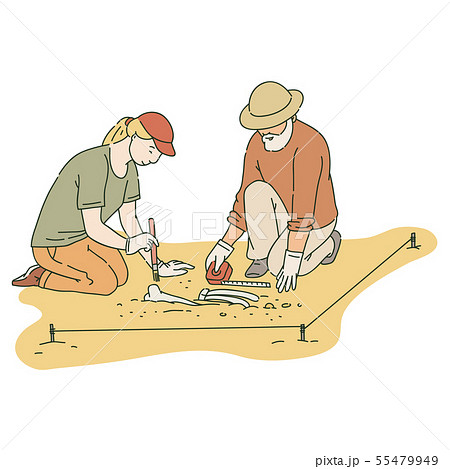 Male And Female Archaeologists Working On Site のイラスト素材