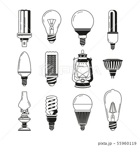 ランプ 電球 モノクロ 白黒のイラスト素材