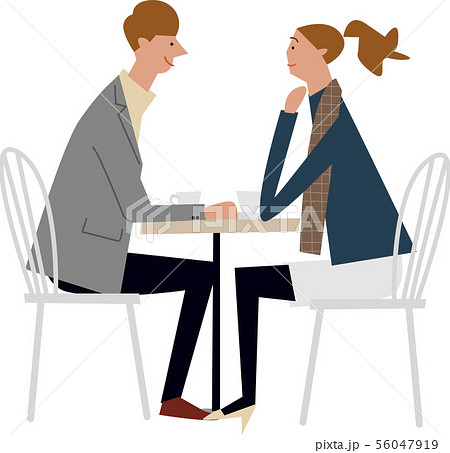 全身 カフェ 会話 カップルのイラスト素材 Pixta