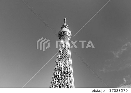 東京 スカイツリー モノクロの写真素材