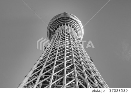 東京 スカイツリー モノクロの写真素材