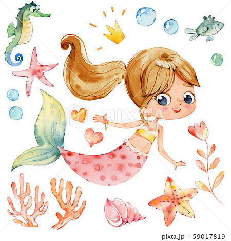 人魚 人魚姫 マーメイド 美人のイラスト素材