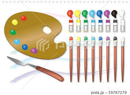 絵の具 パレット 筆 画材のイラスト素材
