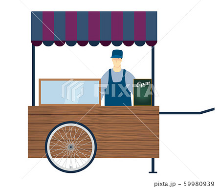 移動販売 移動屋台リアカーのイラスト カフェ ベーカリー タピオカ屋のイメージイラスト モブ人物のイラスト素材