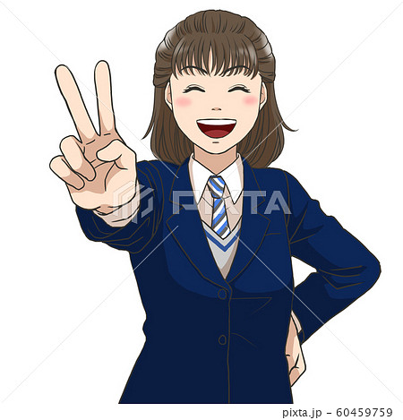 Vサイン 高校生 ポーズ 受験の写真素材