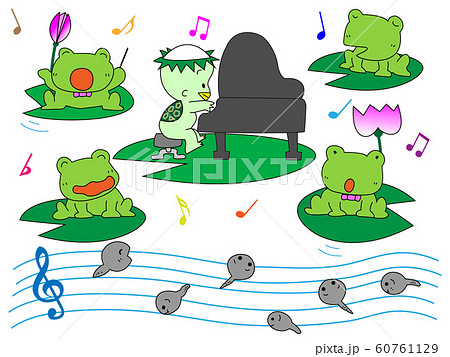 蛙 オタマジャクシ 音符 イラストのイラスト素材