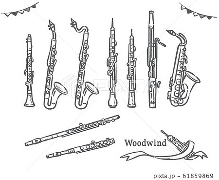 楽器 フルート 木管楽器 イラストのイラスト素材