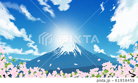 富士 花 富士山 桜のイラスト素材