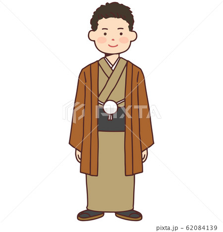 和装 短髪 男性 正月のイラスト素材
