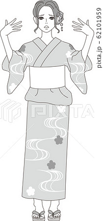 後ろ姿 浴衣 女性 夏のイラスト素材