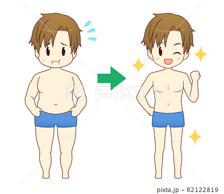 ビフォーアフター 贅肉 ダイエット お腹のイラスト素材