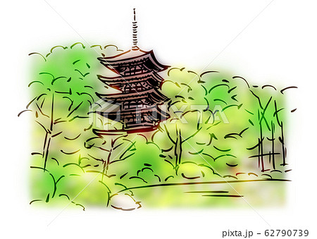 山口神社 風景画のイラスト素材