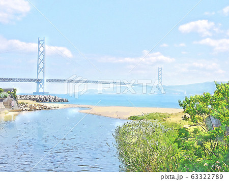 明石海峡大橋 吊橋 交通 明石海峡のイラスト素材