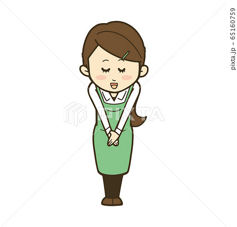店員 女性 お辞儀 エプロンのイラスト素材