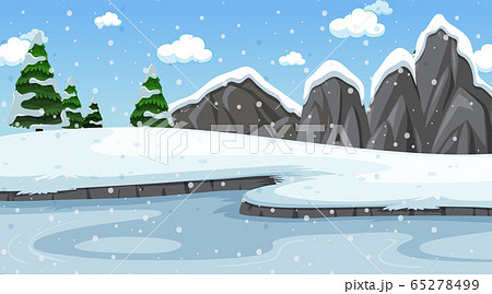 凍る川 ゆき 絵のイラスト素材