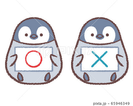 ペンギン 不正解 ばつ クイズのイラスト素材