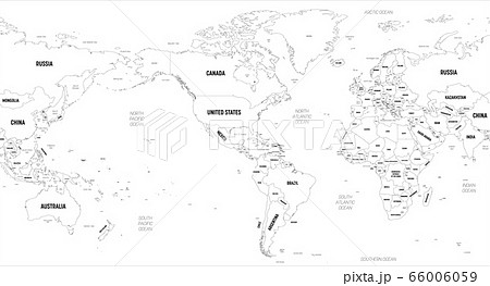 World Map America Centered High Detailed Stock Illustration