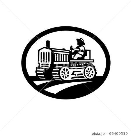 トラクター イラスト モノクロの写真素材