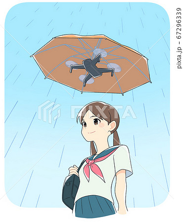 傘 雨 高校生 女の子のイラスト素材