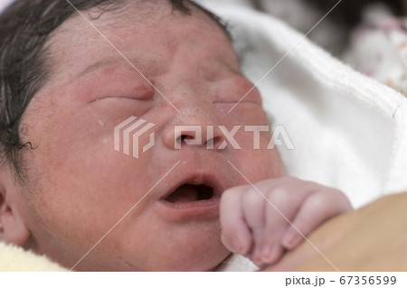 産声 女の子 赤ちゃんの写真素材