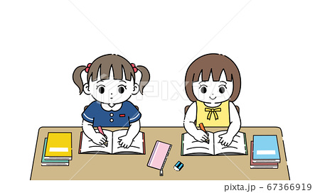 勉強 学習 子供 女の子のイラスト素材