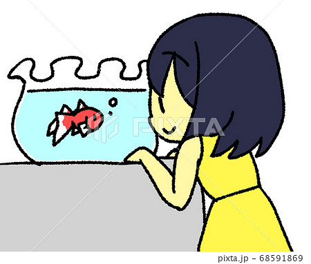 金魚鉢 女の子の写真素材
