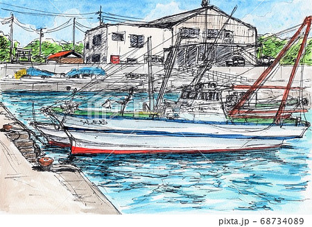 H. Kwan 港の風景 水彩画 （c5914koyasan-danjo-garan-miedo1.jpg）