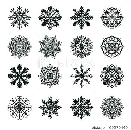 ベクター 雪の結晶 白黒 冬のイラスト素材