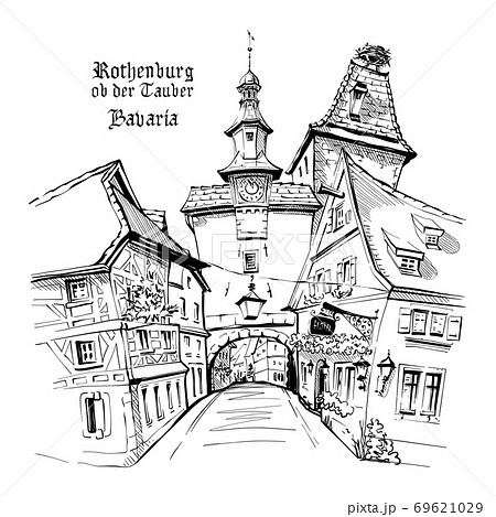 中世ヨーロッパ 町並みのイラスト素材