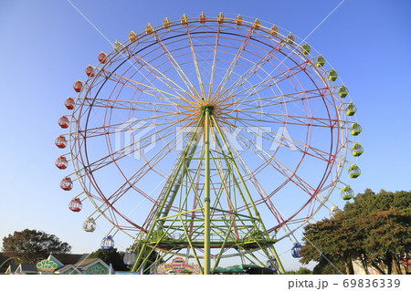 観覧車 ひたち海浜公園 青空の写真素材