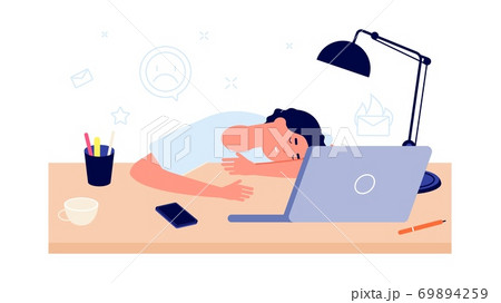 疲労 デスク 机 寝ているのイラスト素材