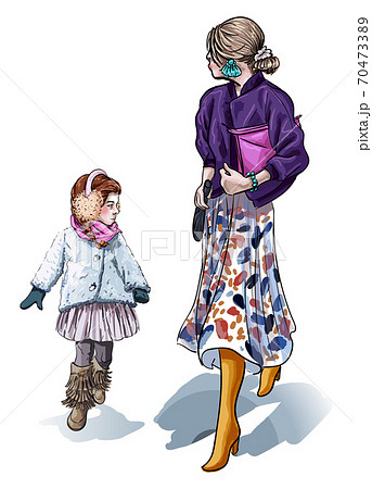 人物 子供 外国人 イラスト 女性 若い おしゃれの写真素材