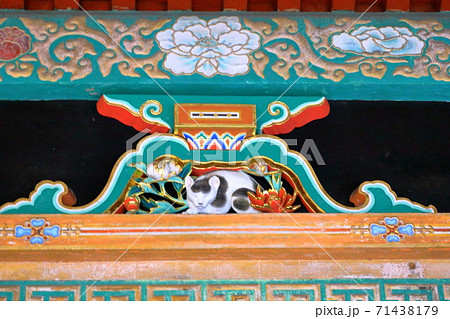 日光東照宮 猫 彫刻 東照宮の写真素材