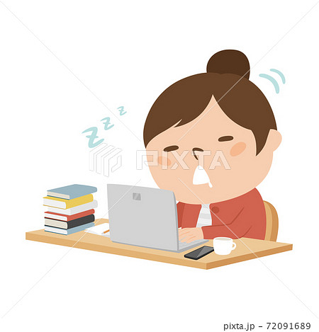 居眠り 机のイラスト素材