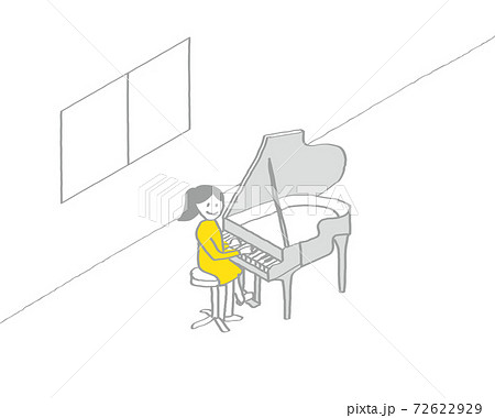女の子 ピアノ 演奏 手書きのイラスト素材