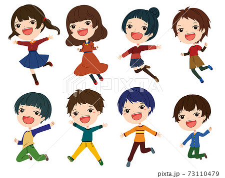 子供 女の子 笑顔 ショートヘアのイラスト素材