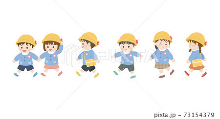 かわいい園児 歩く 散歩のイラスト素材
