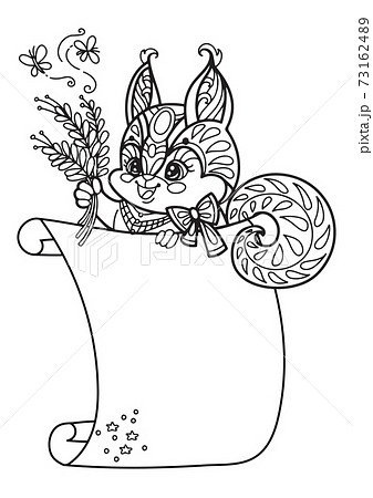 動物 りす キャラクター モノクロのイラスト素材