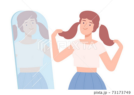 身だしなみ 子供 鏡 人物のイラスト素材