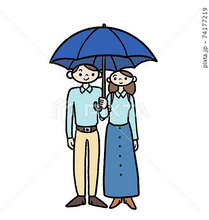 相合傘 カップル 若者 イラストのイラスト素材