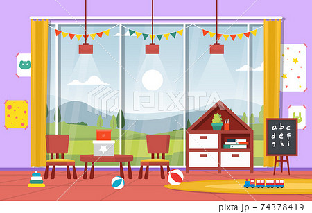 窓 教室 カーテン イスのイラスト素材